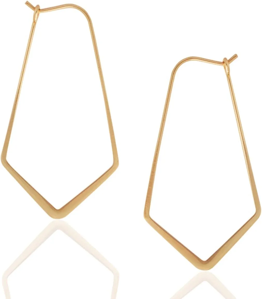 Geometric Chevron Hoop Threader Earrings for Women - Hypoallergenic Lightweight Cutout Thin Wire Drop Dangles - Plated in 925 Sterling Silver or 18K Gold