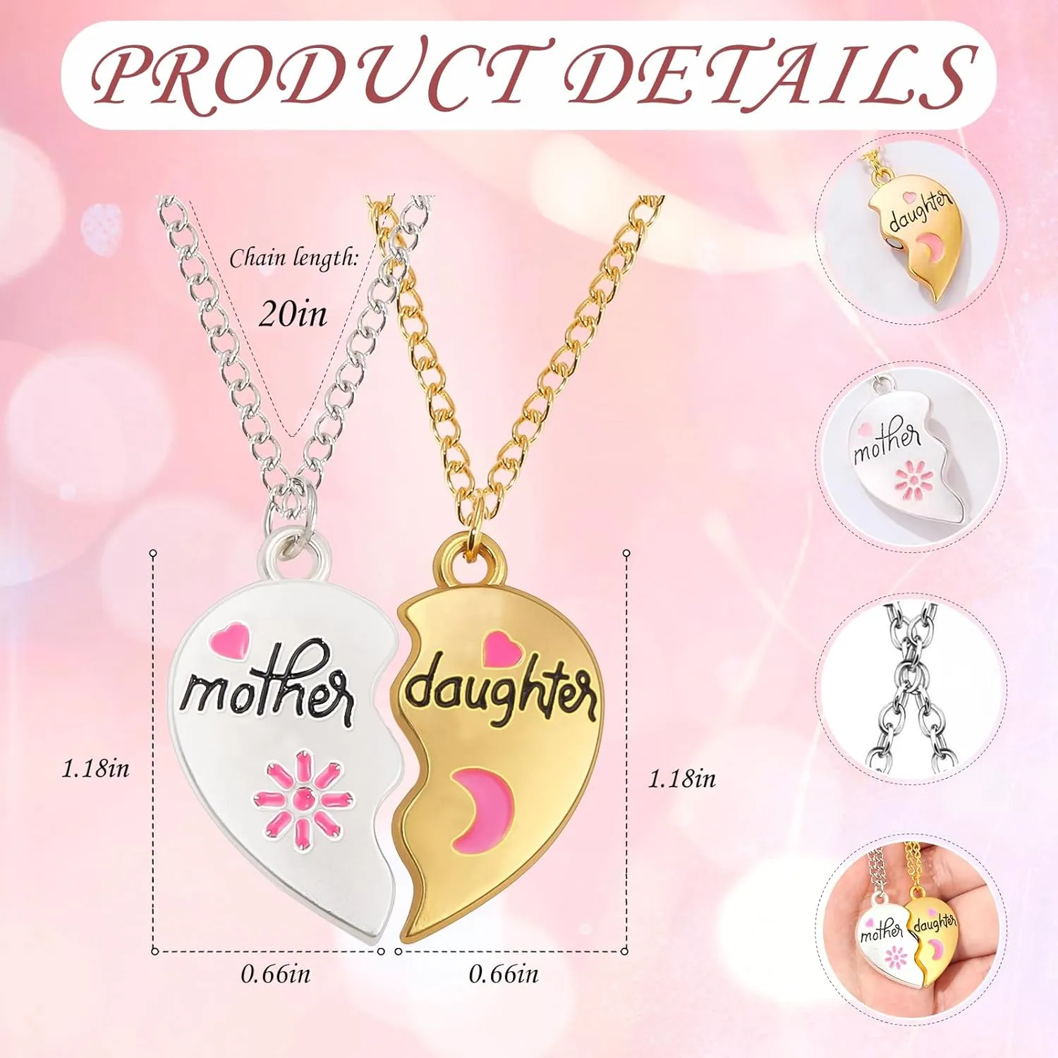 Gifts for Mom&Daughter 2pcs Mom Daughter Heart Matching Pendant Necklace Set Cute Jewelry Accessories for Mom Daughter Birthday Anniversary Christmas Gifts