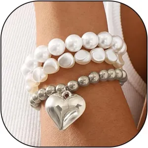 GIGB PBDK Chunky Pearl Heart Bracelets for Women Stackable Gold Baroque Pearl Heart Beaded Bracelet Set Adjustable Stretch Bracelets Trendy Jewelry Presents