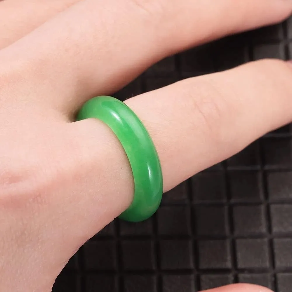 GIGB PBDK Natural Green Jade Ring for Woman Man, Good Luck Fengshui Cinnabar Jewelry