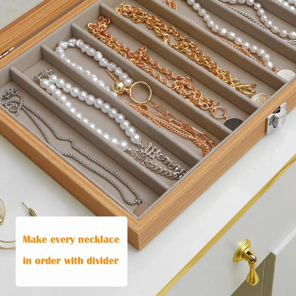 Glass Lid Necklace Organizer Box Transparent Necklace Holder Organizer Velvet Necklace Display Box Clear Lid Jewelry Storage Stackable Necklace Display Case for Women Girls (Style A)