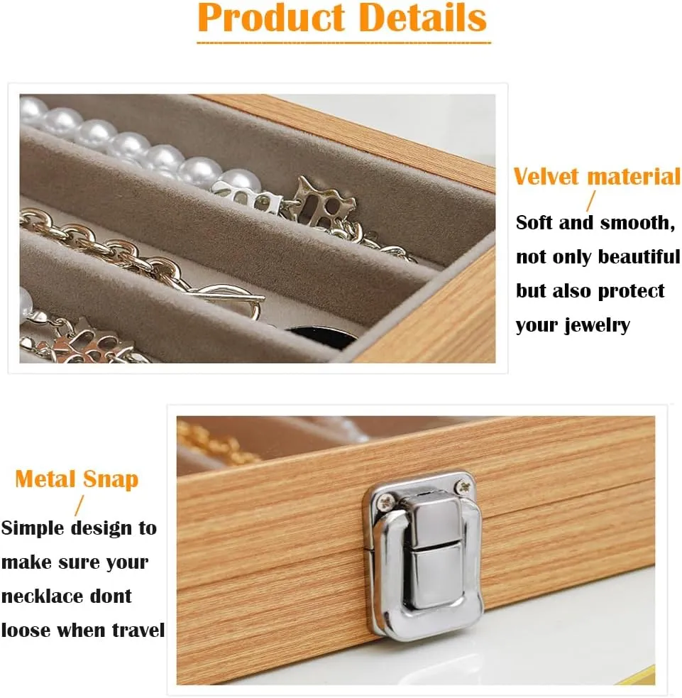 Glass Lid Necklace Organizer Box Transparent Necklace Holder Organizer Velvet Necklace Display Box Clear Lid Jewelry Storage Stackable Necklace Display Case for Women Girls (Style A)