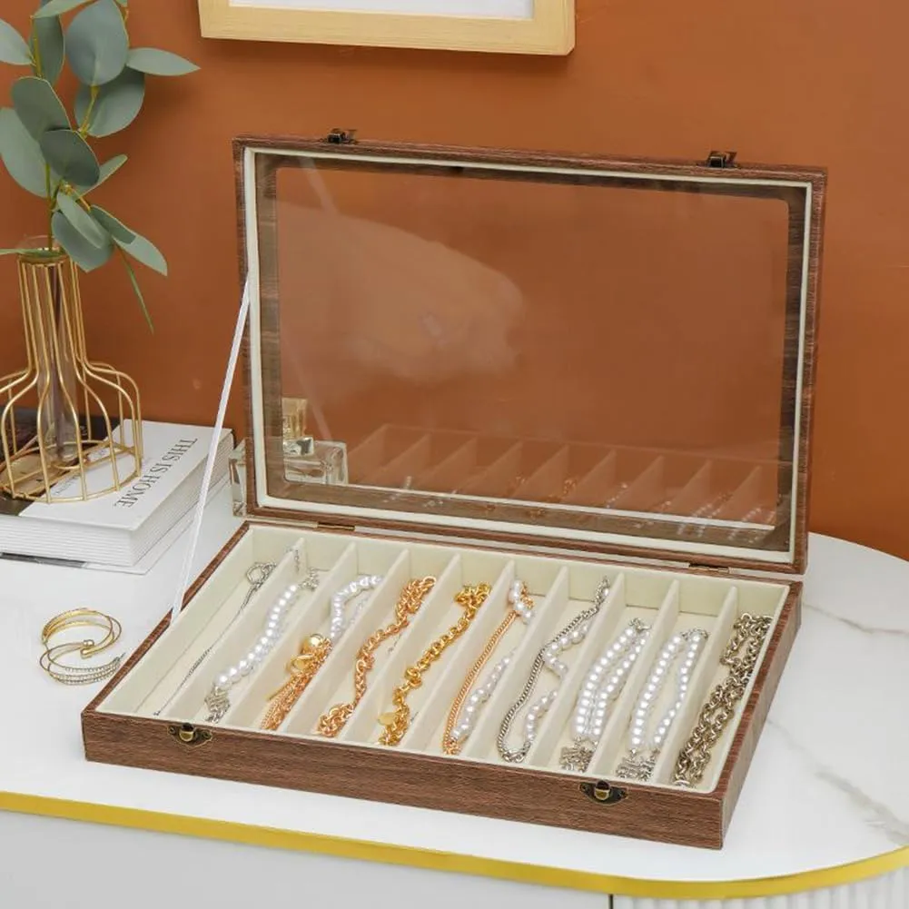 Glass Lid Necklace Organizer Box Transparent Necklace Holder Organizer Velvet Necklace Display Box Clear Lid Jewelry Storage Stackable Necklace Display Case for Women Girls (Style C)