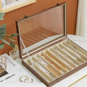 Glass Lid Necklace Organizer Box Transparent Necklace Holder Organizer Velvet Necklace Display Box Clear Lid Jewelry Storage Stackable Necklace Display Case for Women Girls (Style C)