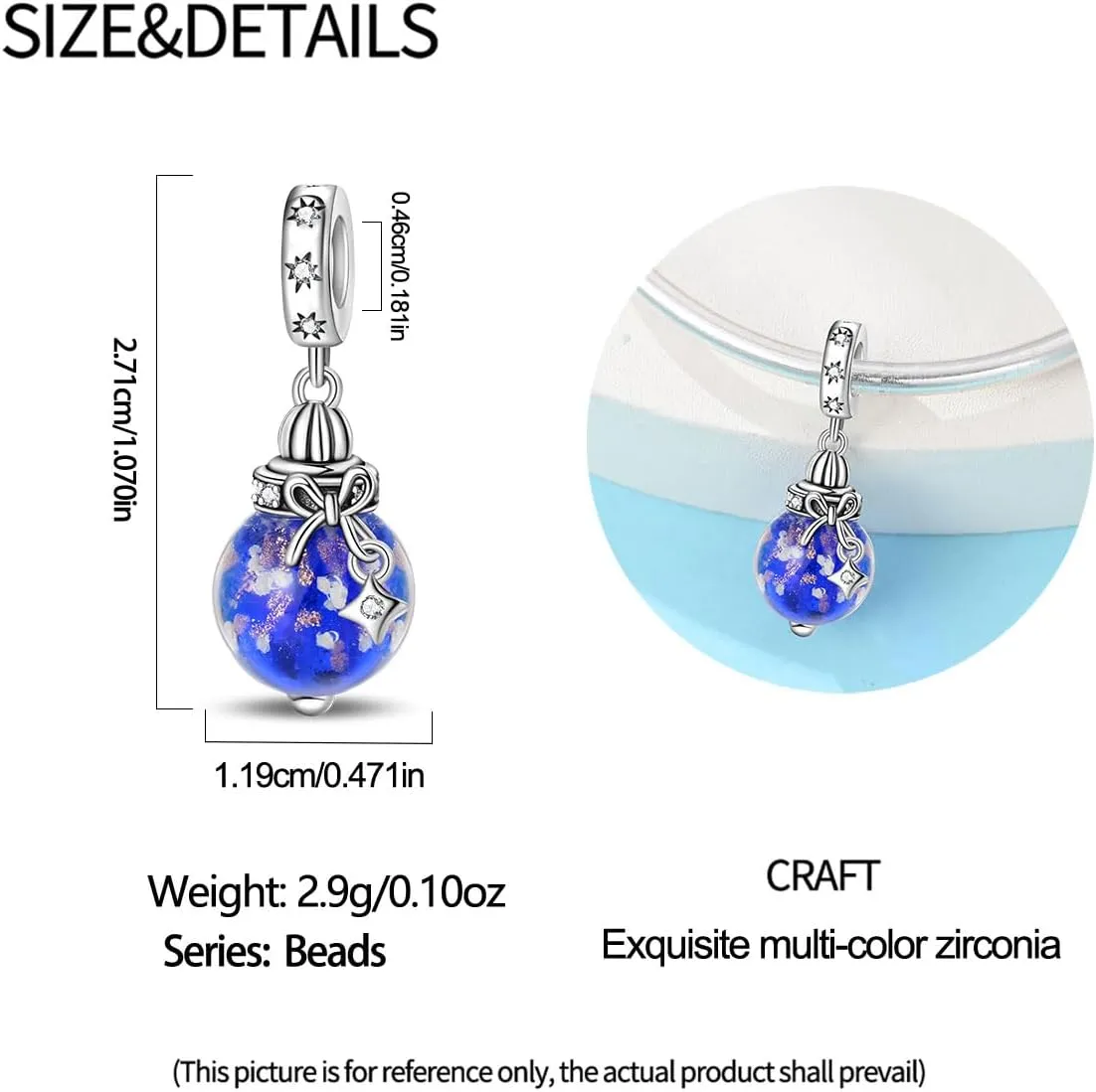 Glow/wishing bottle Silver Charm Bead Hypoallergenic Jewelry for Pandora Bracelets & Necklaces, Mothers Day Christmas Gifts