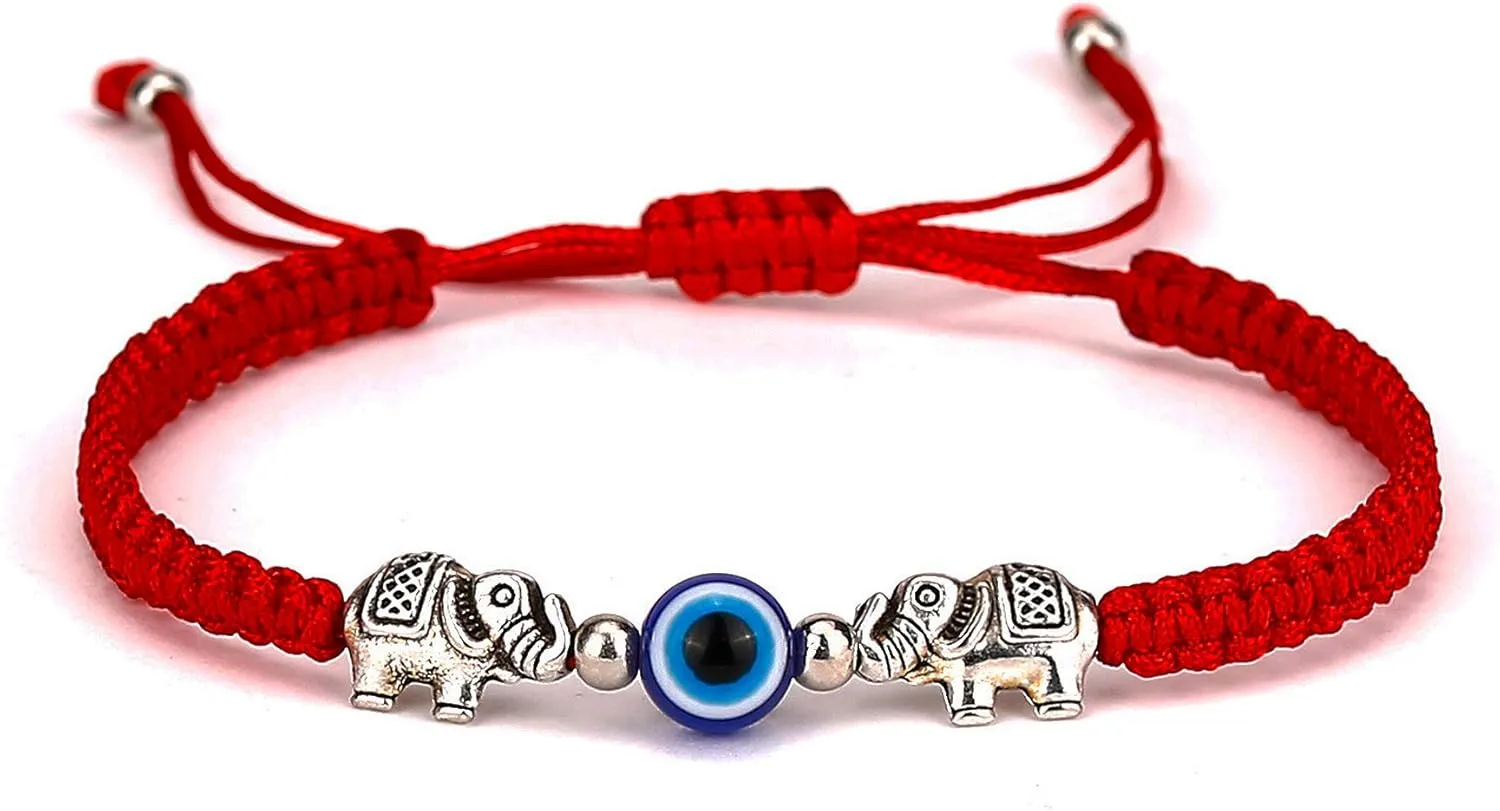 Gmai Evil Eye Lucky Pendant Bracelets Anklet Red Rope Cord Thread Braided Amulet Family Couple Friendship Adjustable Elephant Butterfly Sun Bracelets for Women Men