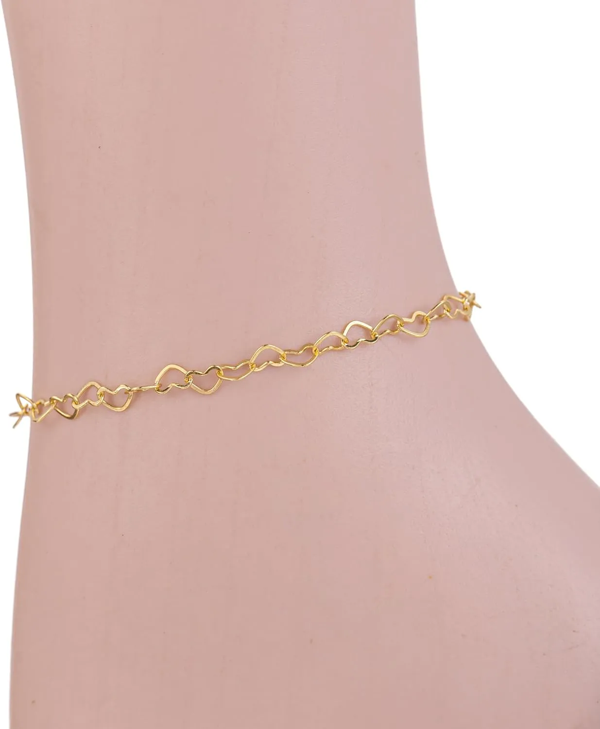 Gold Ankle Bracelets for Women 14K Gold Plated Beaded Heart Chain Simulated Pearl Anklets for Women Waterproof