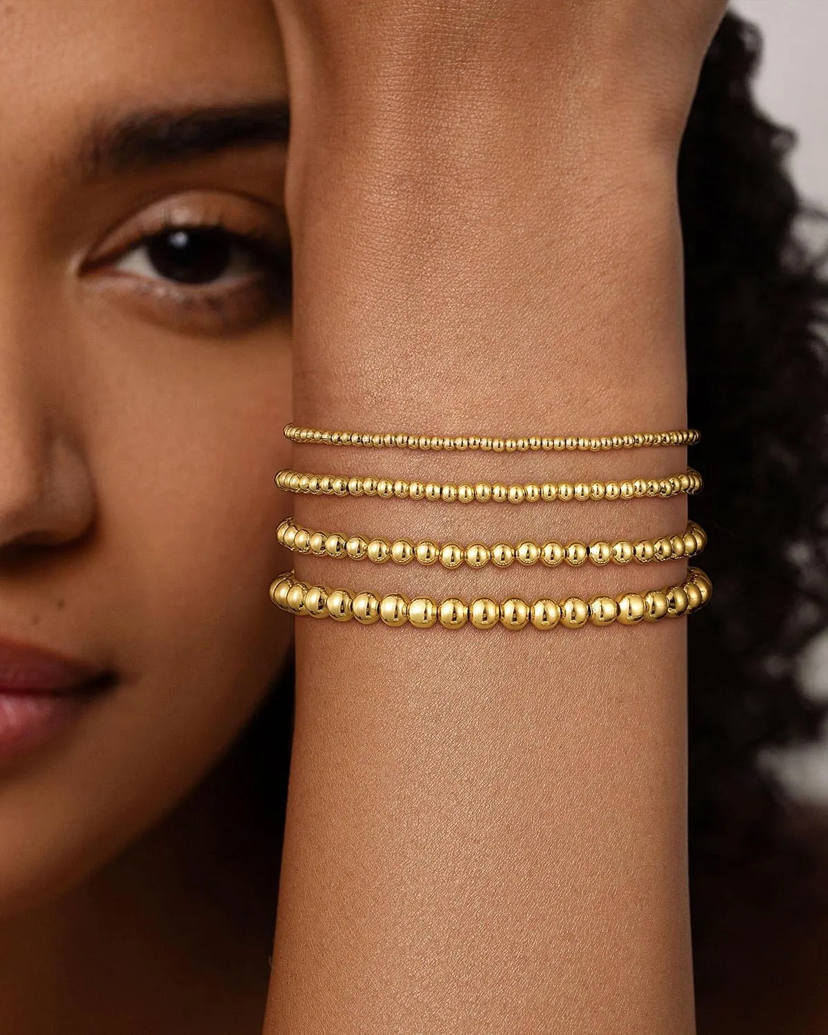 Gold Beaded Bracelets for Women: Waterproof 14k Gold Plated Dainty Stretch Stackable Pearl Bracelet Set Non Tarnish Jewelry for Women Trendy