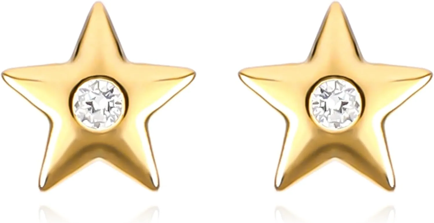 Gold Chain Sun and Sunburst Dragonfly Star OK Stud Earrings for Women, 14k Gold Plated Cute Cubic Zirconia Earrings Dainty Fashion Diamond Small Mini Trendy Earings Hypoallergenic Jewelry Gifts