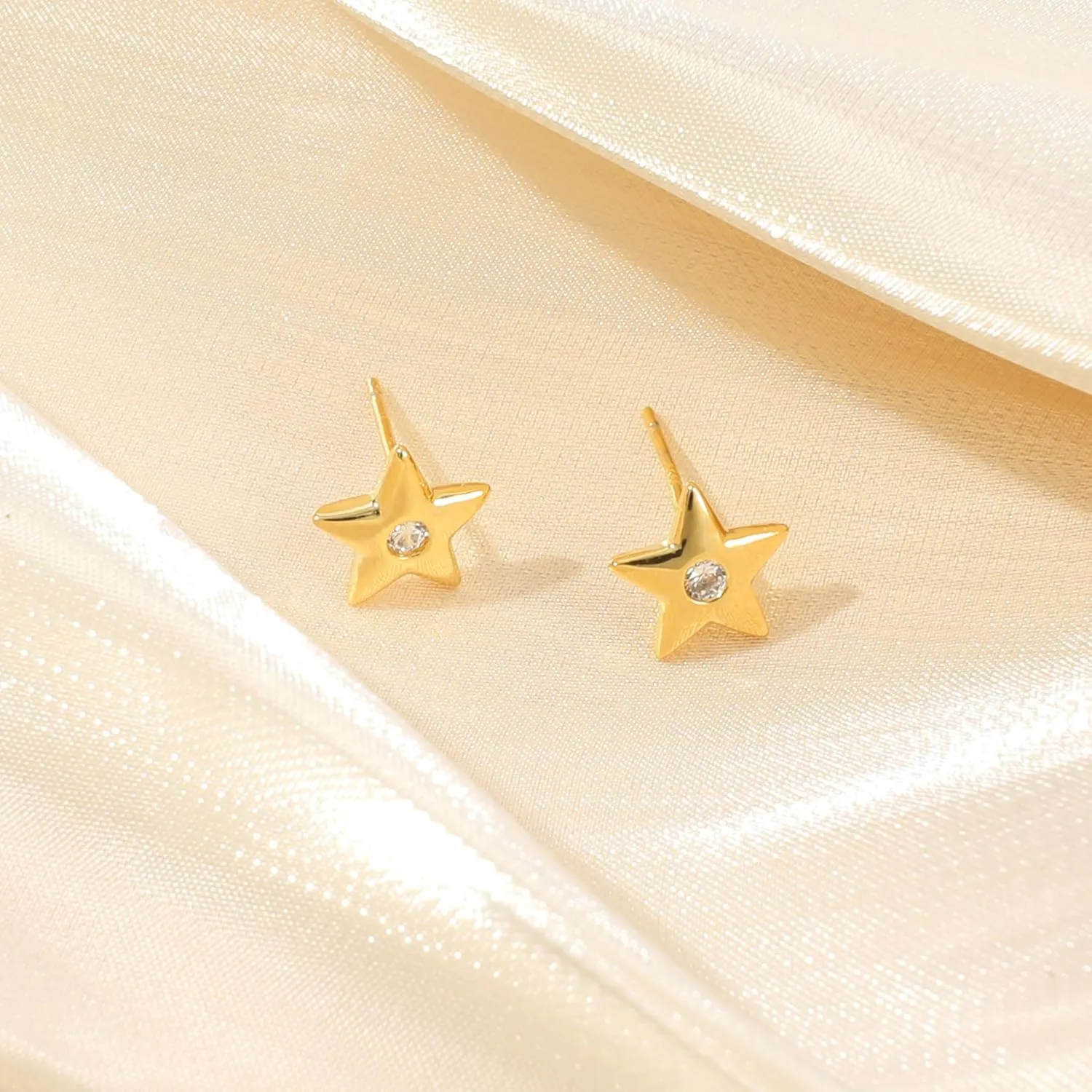 Gold Chain Sun and Sunburst Dragonfly Star OK Stud Earrings for Women, 14k Gold Plated Cute Cubic Zirconia Earrings Dainty Fashion Diamond Small Mini Trendy Earings Hypoallergenic Jewelry Gifts