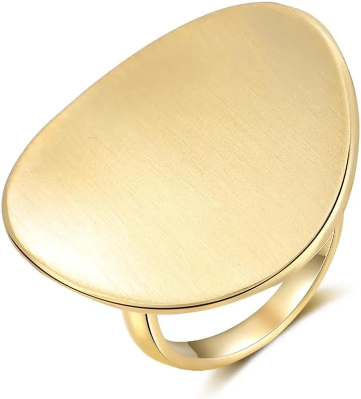 Gold Chunky Signet Statement Rings, Fashion Women's Gold Plated Band Ring, Wide Metal Round Rings, Cocktail Costume Jewelry Gifts for Her
