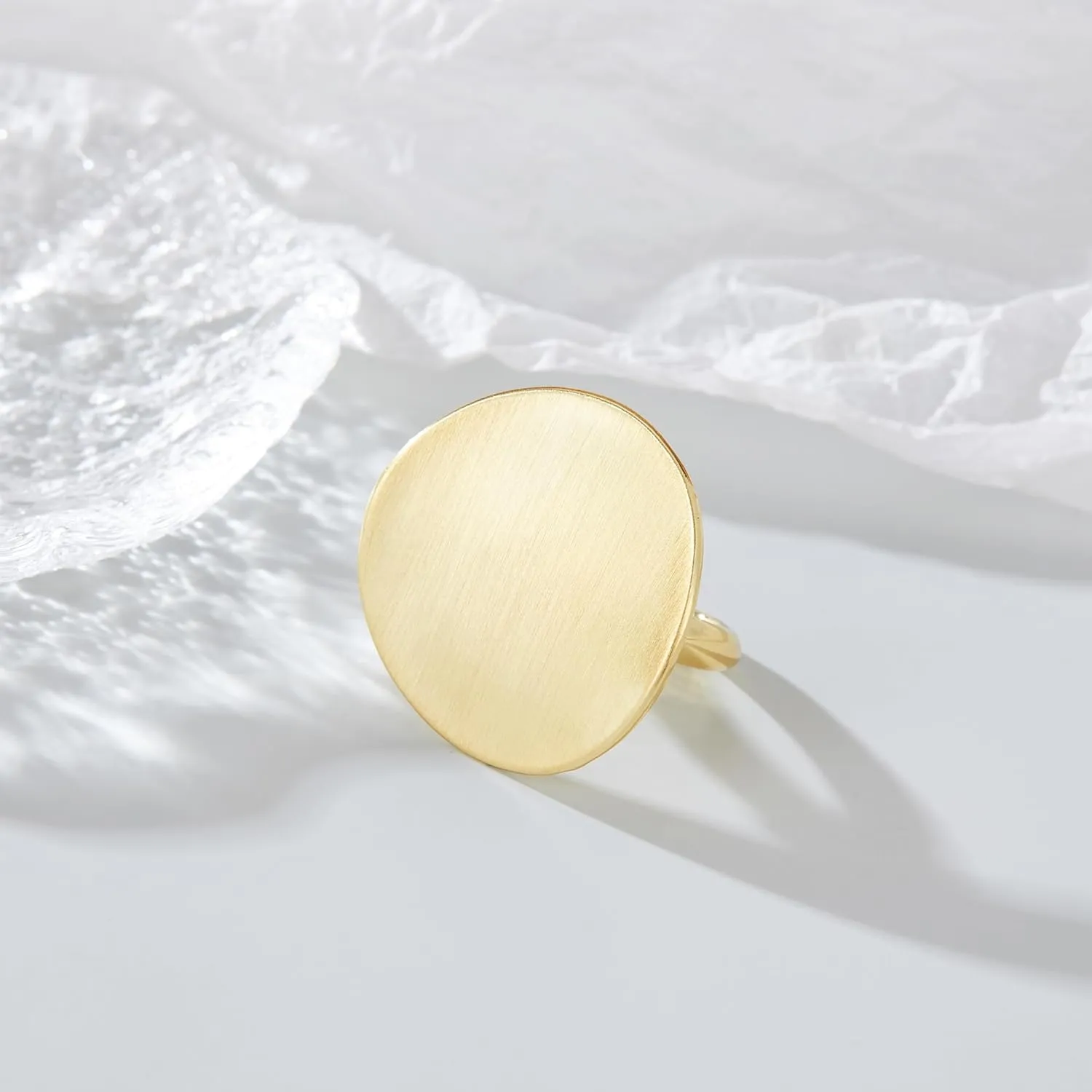 Gold Chunky Signet Statement Rings, Fashion Women's Gold Plated Band Ring, Wide Metal Round Rings, Cocktail Costume Jewelry Gifts for Her