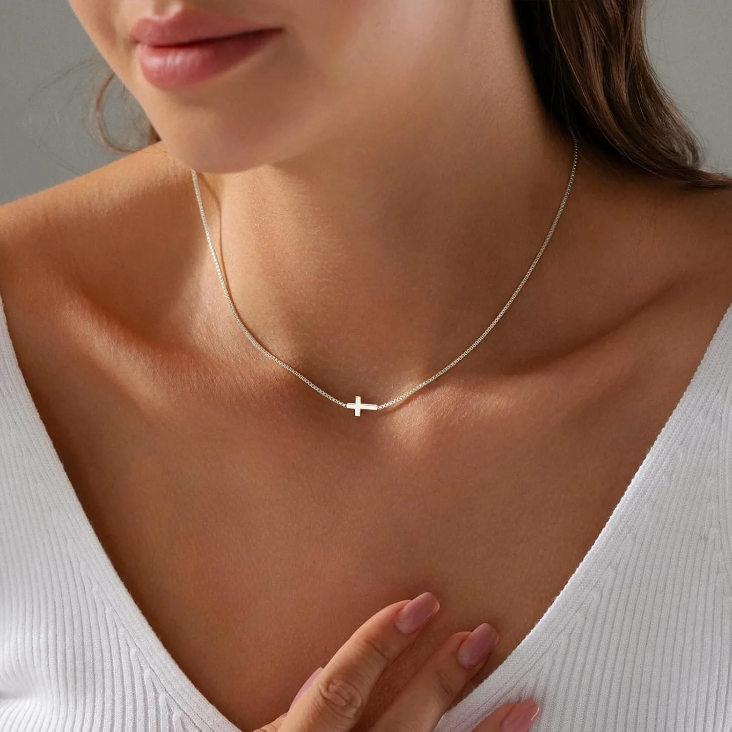Gold Cross Chain Necklace for Women 14K Plated Gold Cross Necklace Dainty Cross Pendant Necklace Sideways Cross Necklace for Women