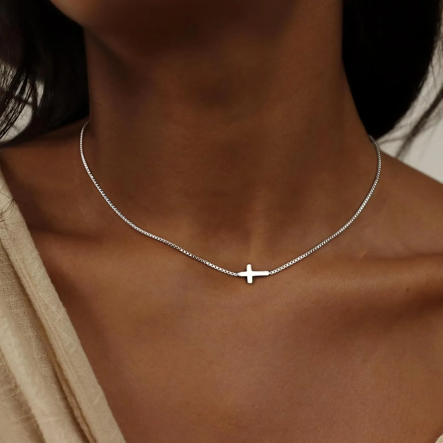Gold Cross Chain Necklace for Women 14K Plated Gold Cross Necklace Dainty Cross Pendant Necklace Sideways Cross Necklace for Women