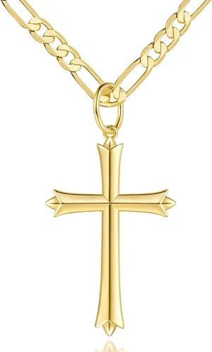 Gold Cross Necklace for Men Cross Necklaces 4.3MM Thick Figaro Chain Engineered for Comfort Dainty 14K Gold Crosses Pendant Necklace 20/22/24in