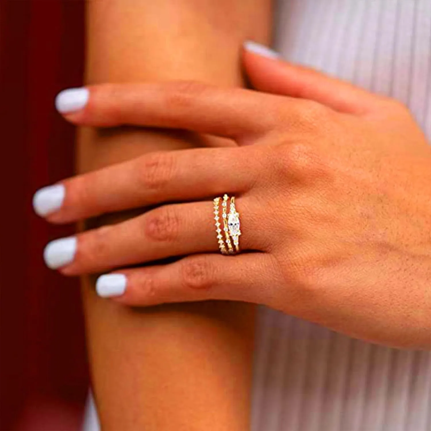 Gold Dainty Rings for Womem 14k Gold Plated Stackable Ring for Girls Size 6-11 Cubic Zirconia Gold Rings Set Wedding Rings for Women Aesthetic Jewelry for Women Girls