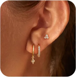 Gold Earrings for Women, Small Gold Hoops Earrings 14K Gold Plated Huggie Hoop Earrings Set Dainty Stud Earrings for Women Trendy Simple Cartilage Earring Stacks Hypoallergenic Earrings for Women