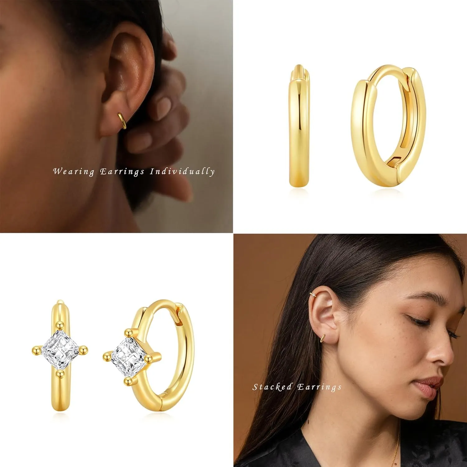 Gold Earrings for Women Trendy 14k Gold Plated Stud Earrings Earring Sets for Multiple Piercing Simple Flat Back Earrings Ear Cuff Cartilage Earrings for Women Gift for Her