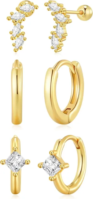 Gold Earrings for Women Trendy 14k Gold Plated Stud Earrings Earring Sets for Multiple Piercing Simple Flat Back Earrings Ear Cuff Cartilage Earrings for Women Gift for Her