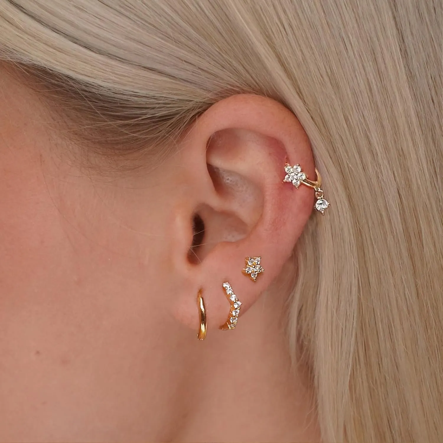 Gold Earrings Set for Women, Dainty 14k Gold/Silver Plated Huggie Hoop Earrings Lightweight Gold Cubic Zirconia Stud Earrings Trendy Hypoallergenic Small Hoop Earrings Set Gold Jewelry Gifts