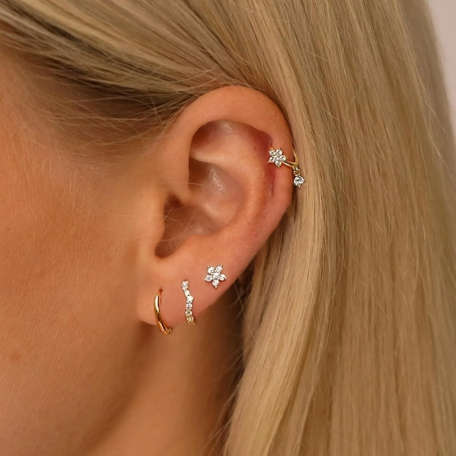 Gold Earrings Set for Women, Dainty 14k Gold/Silver Plated Huggie Hoop Earrings Lightweight Gold Cubic Zirconia Stud Earrings Trendy Hypoallergenic Small Hoop Earrings Set Gold Jewelry Gifts