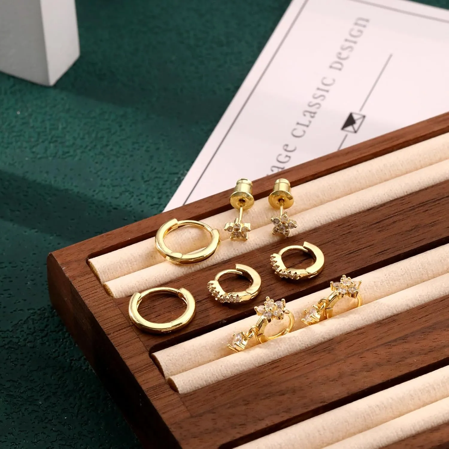 Gold Earrings Set for Women, Dainty 14k Gold/Silver Plated Huggie Hoop Earrings Lightweight Gold Cubic Zirconia Stud Earrings Trendy Hypoallergenic Small Hoop Earrings Set Gold Jewelry Gifts