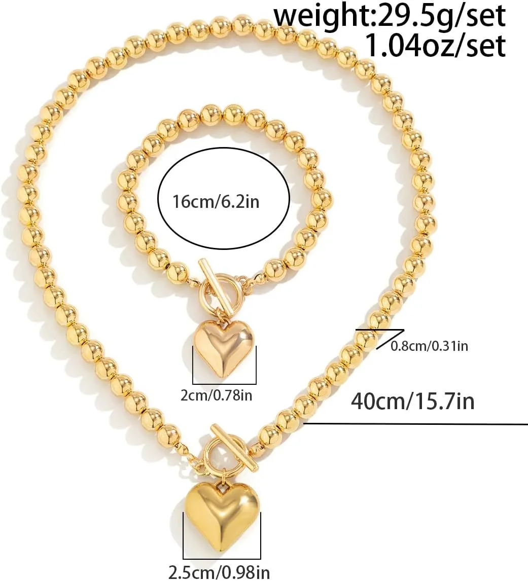 Gold Heart Chunky Necklaces for Women Silver Heart Necklace Big Pearl Choker Necklace Y2k Necklace Pearl Statement Necklace Trendy Jewelry