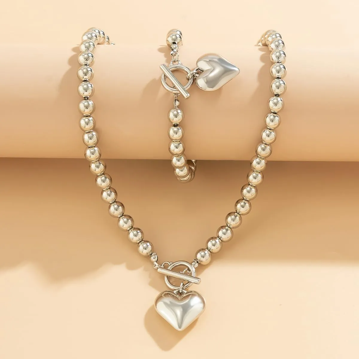Gold Heart Chunky Necklaces for Women Silver Heart Necklace Big Pearl Choker Necklace Y2k Necklace Pearl Statement Necklace Trendy Jewelry