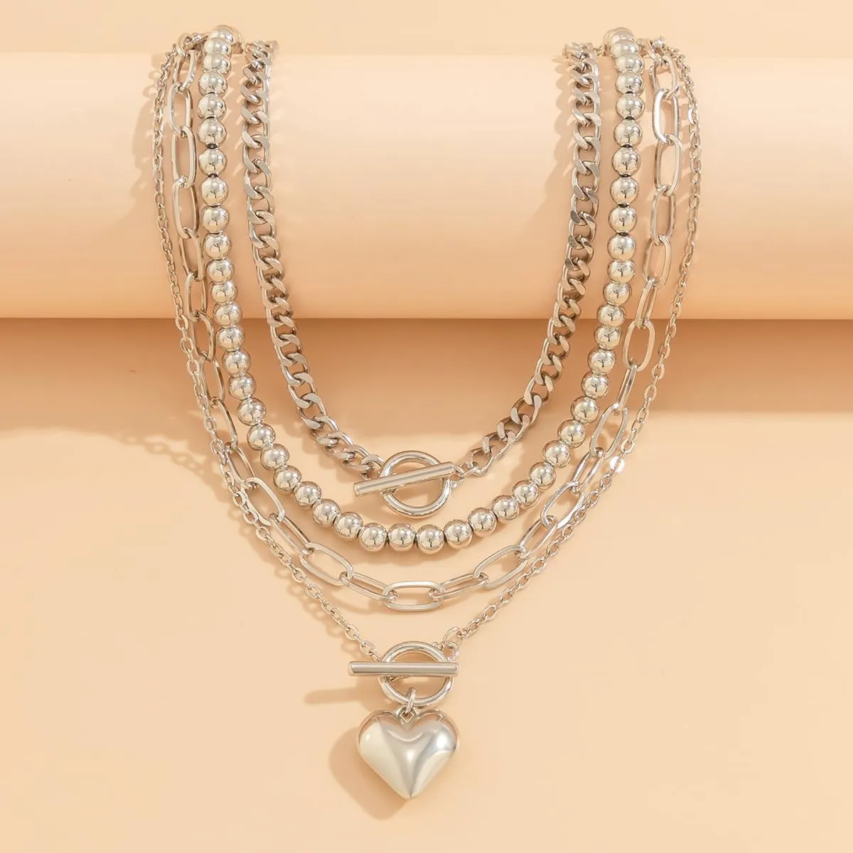 Gold Heart Chunky Necklaces for Women Silver Heart Necklace Big Pearl Choker Necklace Y2k Necklace Pearl Statement Necklace Trendy Jewelry