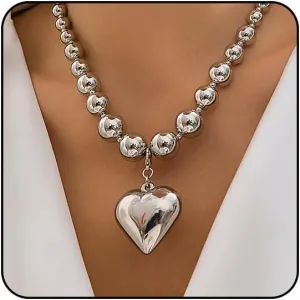 Gold Heart Chunky Necklaces for Women Silver Heart Necklace Big Pearl Choker Necklace Y2k Necklace Pearl Statement Necklace Trendy Jewelry