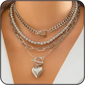 Gold Heart Chunky Necklaces for Women Silver Heart Necklace Big Pearl Choker Necklace Y2k Necklace Pearl Statement Necklace Trendy Jewelry
