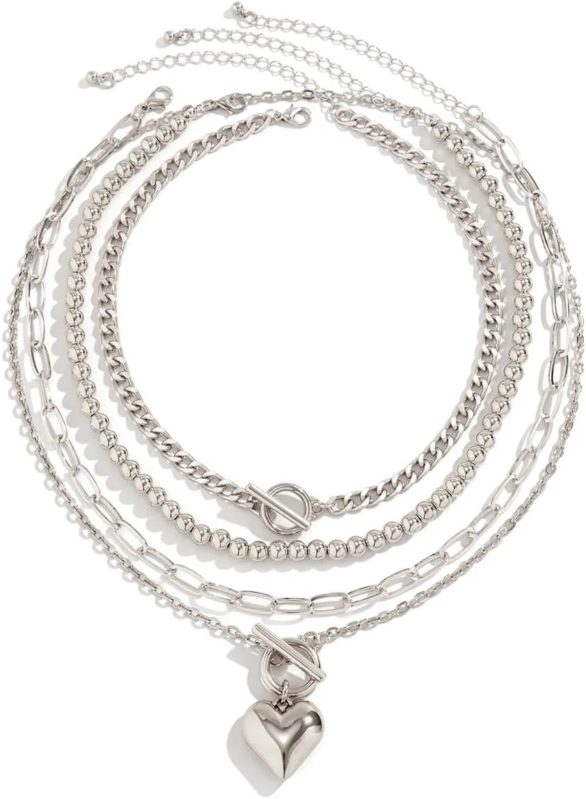 Gold Heart Chunky Necklaces for Women Silver Heart Necklace Big Pearl Choker Necklace Y2k Necklace Pearl Statement Necklace Trendy Jewelry