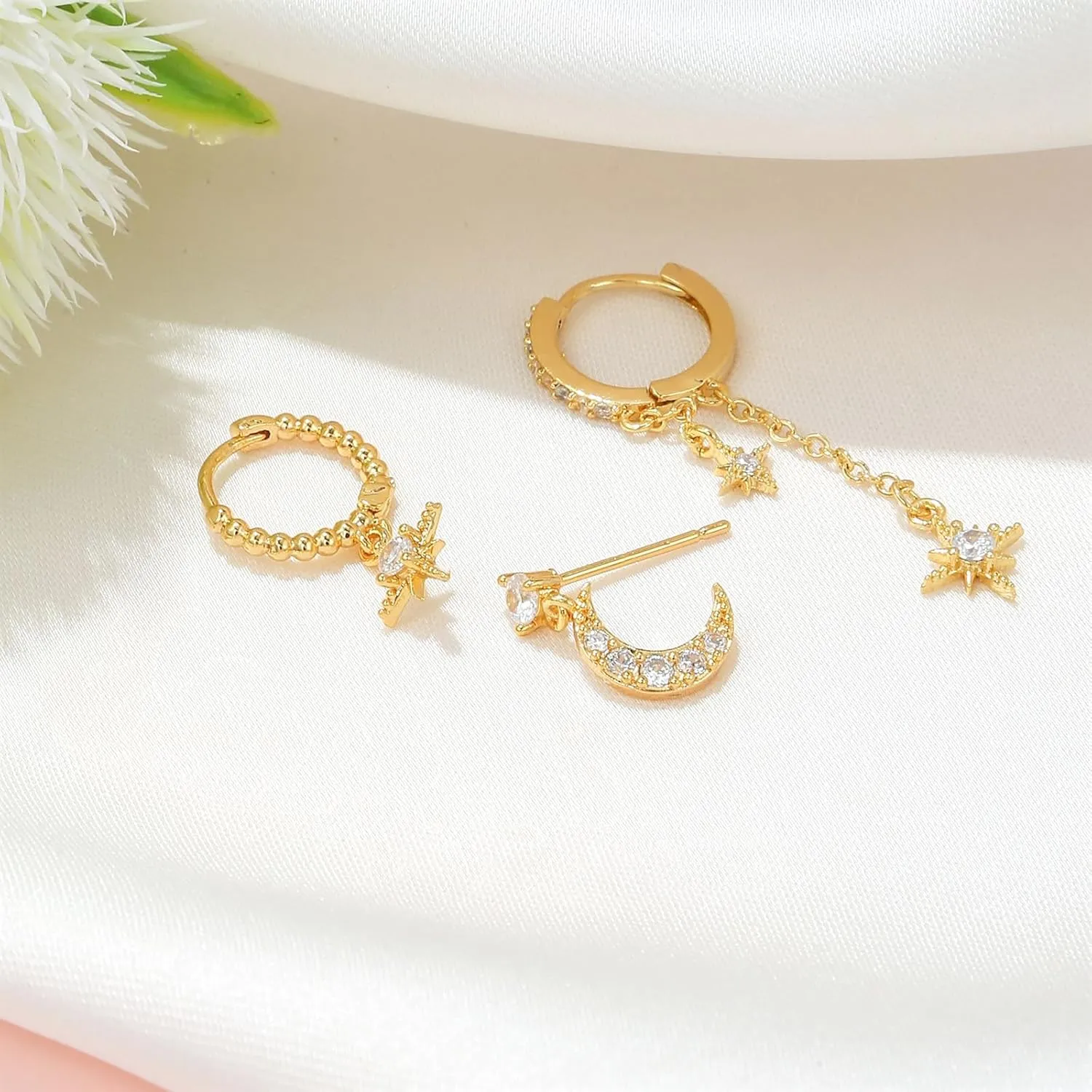Gold Hoop Earrings Set for Women, 14K Huggie Earrings for Single or Multiple Piercing, Hypoallergenic Chunky Sterling Silver Stud Earrings Jewelry, Dainty Cartilage Studs and Stacks