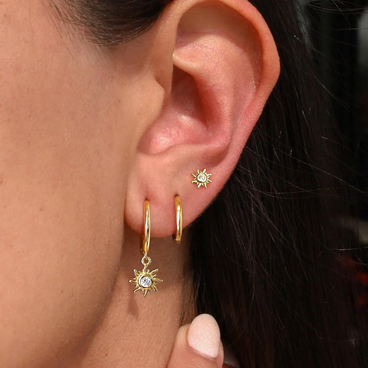 Gold Hoop Earrings Set for Women, Dainty 14K Gold Plated Earrings Gold CZ Heart Sun Leaf Star Tear Earrings Set Hypoallergenic Lightweight Hoop Earrings Charm Fashion Jewelry Gifts for Women
