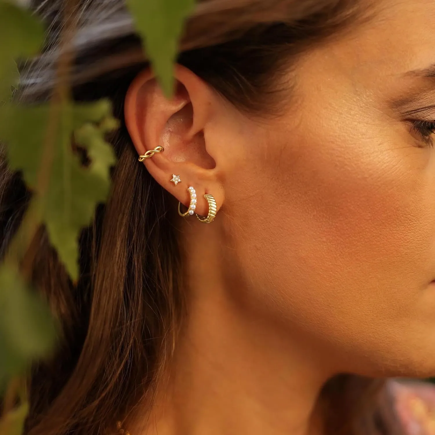 Gold Hoop Earrings Set for Women - Trendy 14K Gold Plated Dainty Huggie Earrings - Studs, Cartilage Earrings - Hypoallergenic - Jewelry Gifts for Women