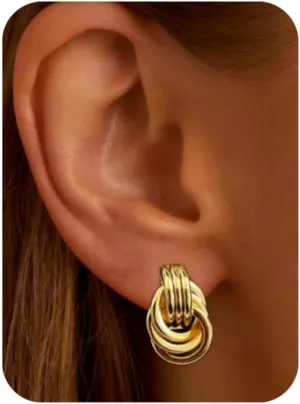 Gold Huggie Hoop Earrings for Women -Chunky Gold Hoop Earrings for Women -Hypoallergenic 18k Gold Plated Earrings -Knot Link Circle Geometric Drop Dangle Earrings Trendy Jewelry Fashion Gifts