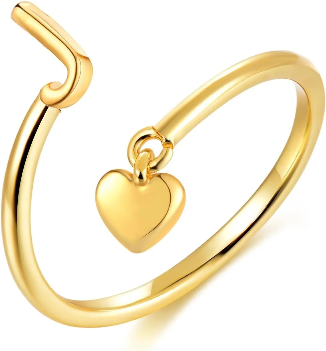 Gold Initial Rings for Women 14K Gold Plated Adjustable Rings Dainty Heart Stackable Letter Rings Alphabet Letter A to Z Resizable Knuckle Ring Jewelry Gifts for Women