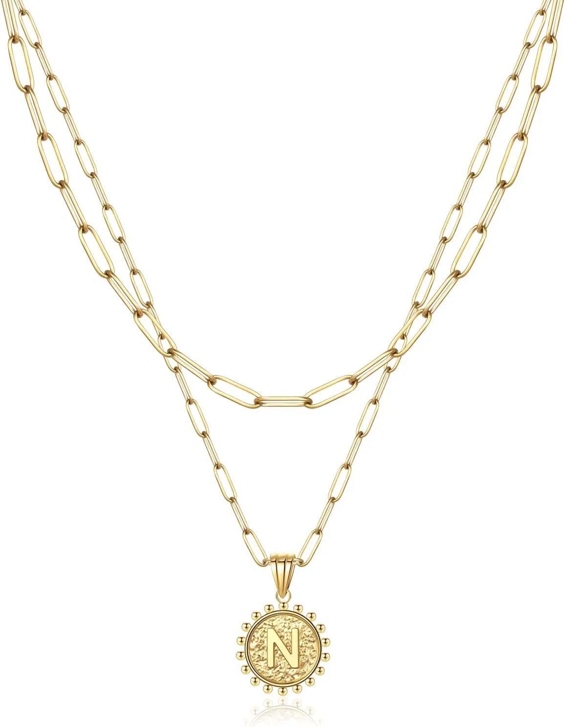Gold Layered Necklaces For Women 14k Gold Plated Paperclip Chain Necklace Dainty Cute Hexagon Letter Pendant Choker
