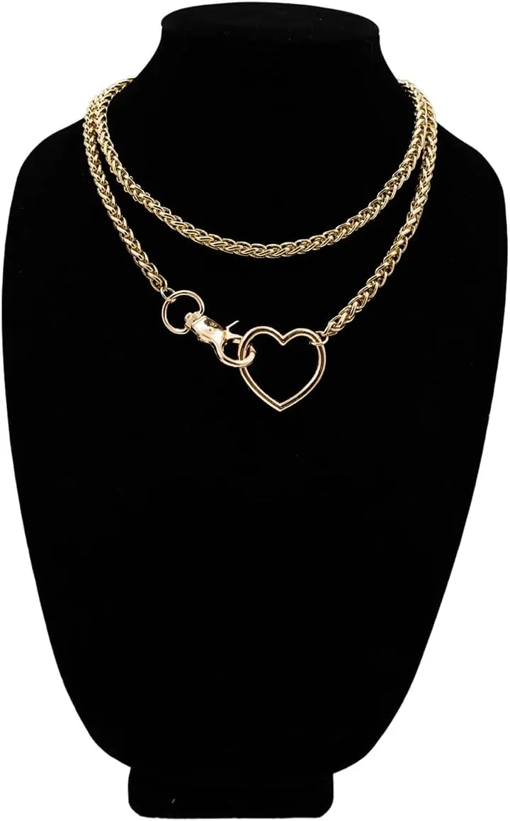 Gold Layered Slip Chain Necklace For Women, Loop Choker Jewelry With Heart O-ring Adjustable Lariat Y-Necklace 34 inches