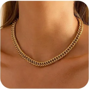 Gold Necklace for Women 14k Gold Plated Paperclip Singapore Cuban Chain Necklaces Non Tarnish 16/18/20 inch Simple Trendy Chunky Long Link Gold Chain Gold Jewelry for Women Gift