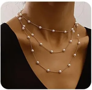 Gold Pearl Necklace Dainty Layered Pearl Necklaces Pearl Choker Necklace Bridal Choker Necklace Wedding Jewelry for Women