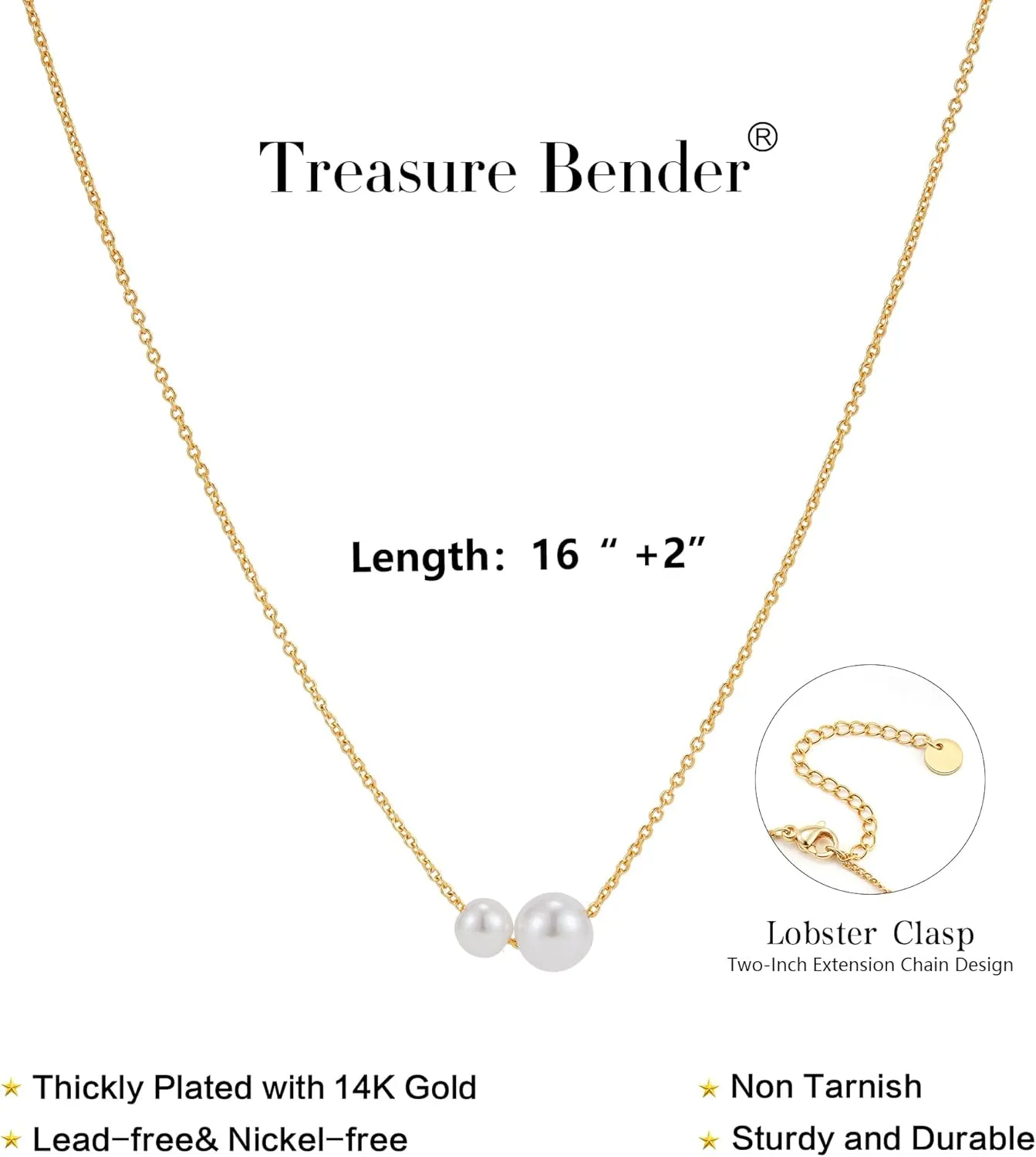 Gold Pearl Necklaces for Women Trendy 14k Gold Plated Dainty Necklace Simple Pearl Drop Single Charm Pendant Necklace Women's Jewelry Best Friend Birthday Gifts Gold Jewelry for Women