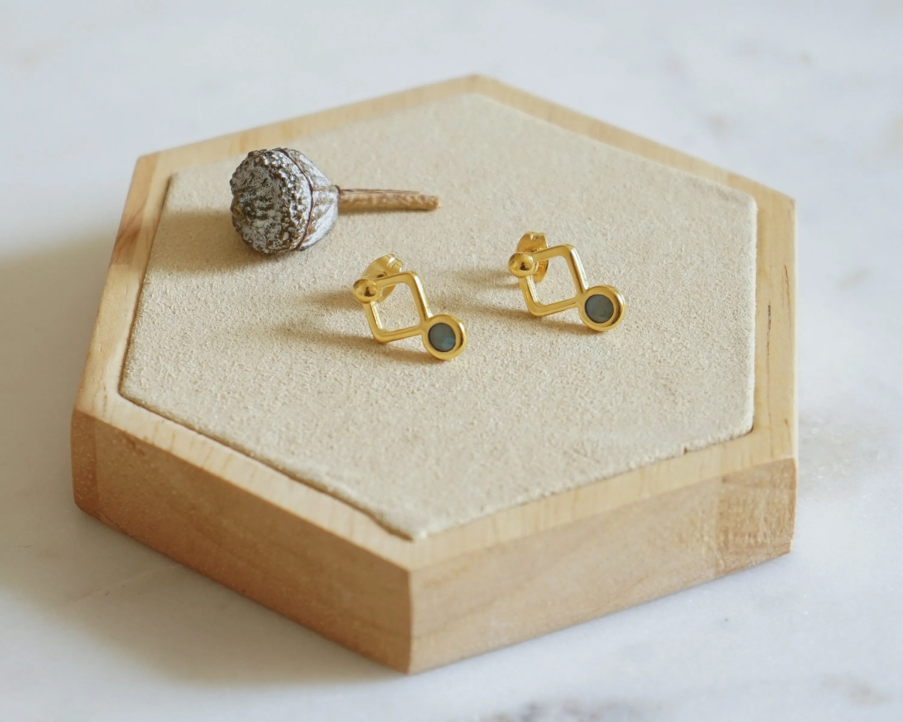 Gold Plated Evil Eye Rhombus Studs - Small Dainty Celestial Earrings