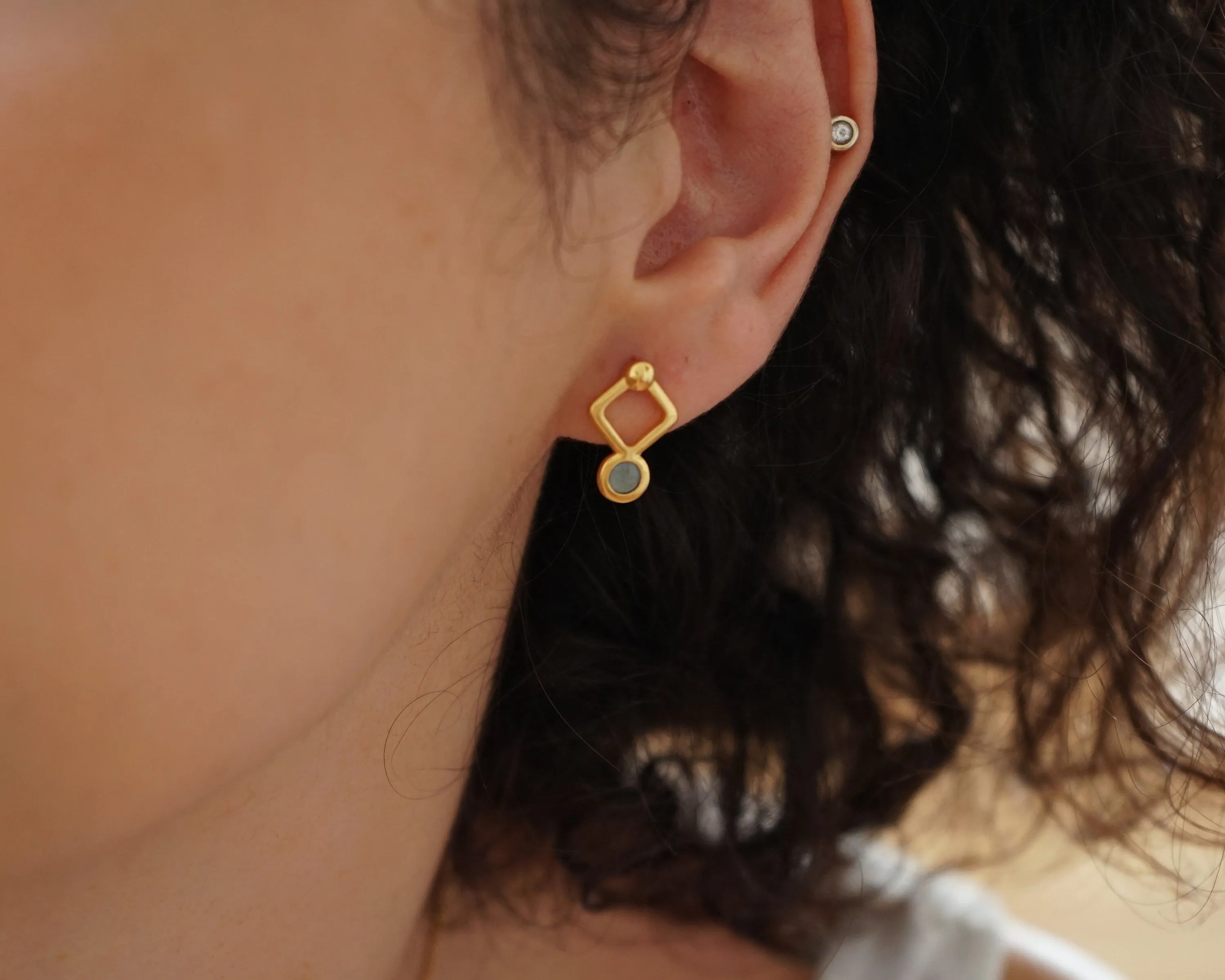 Gold Plated Evil Eye Rhombus Studs - Small Dainty Celestial Earrings