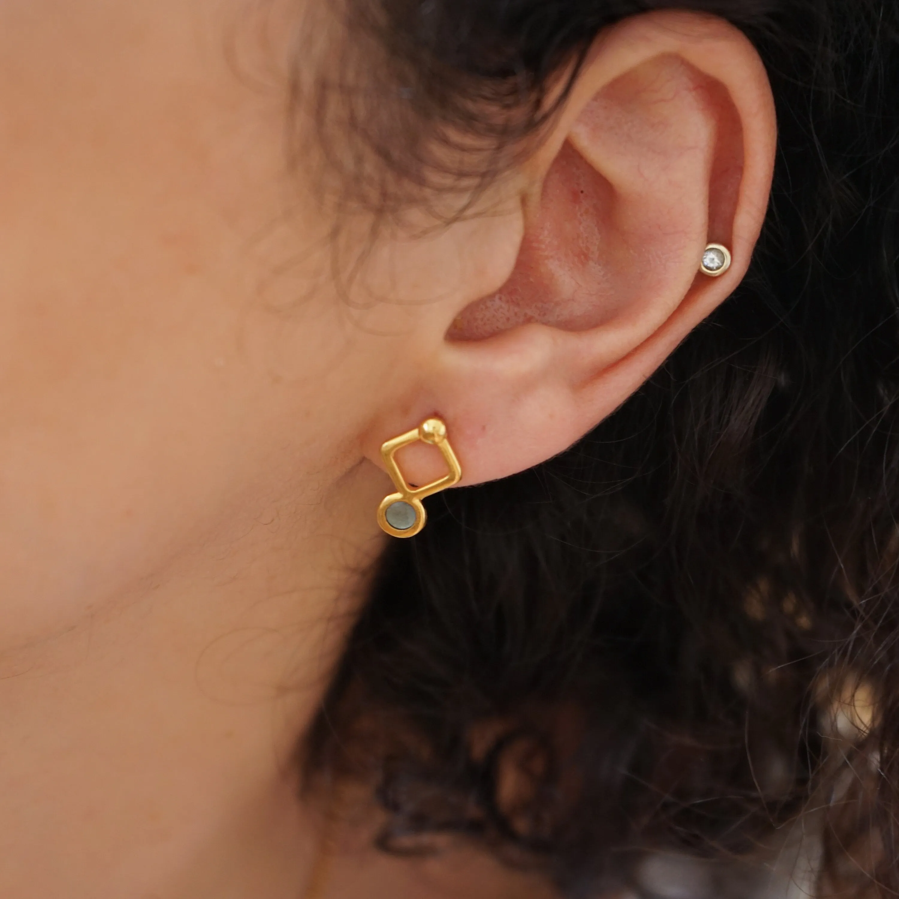 Gold Plated Evil Eye Rhombus Studs - Small Dainty Celestial Earrings