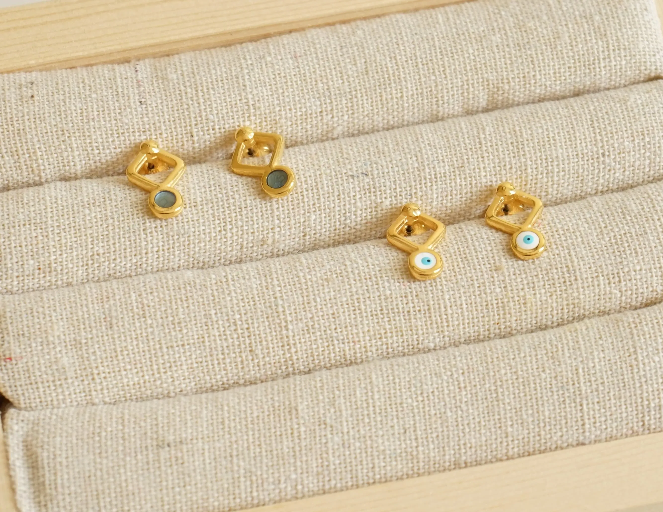 Gold Plated Evil Eye Rhombus Studs - Small Dainty Celestial Earrings