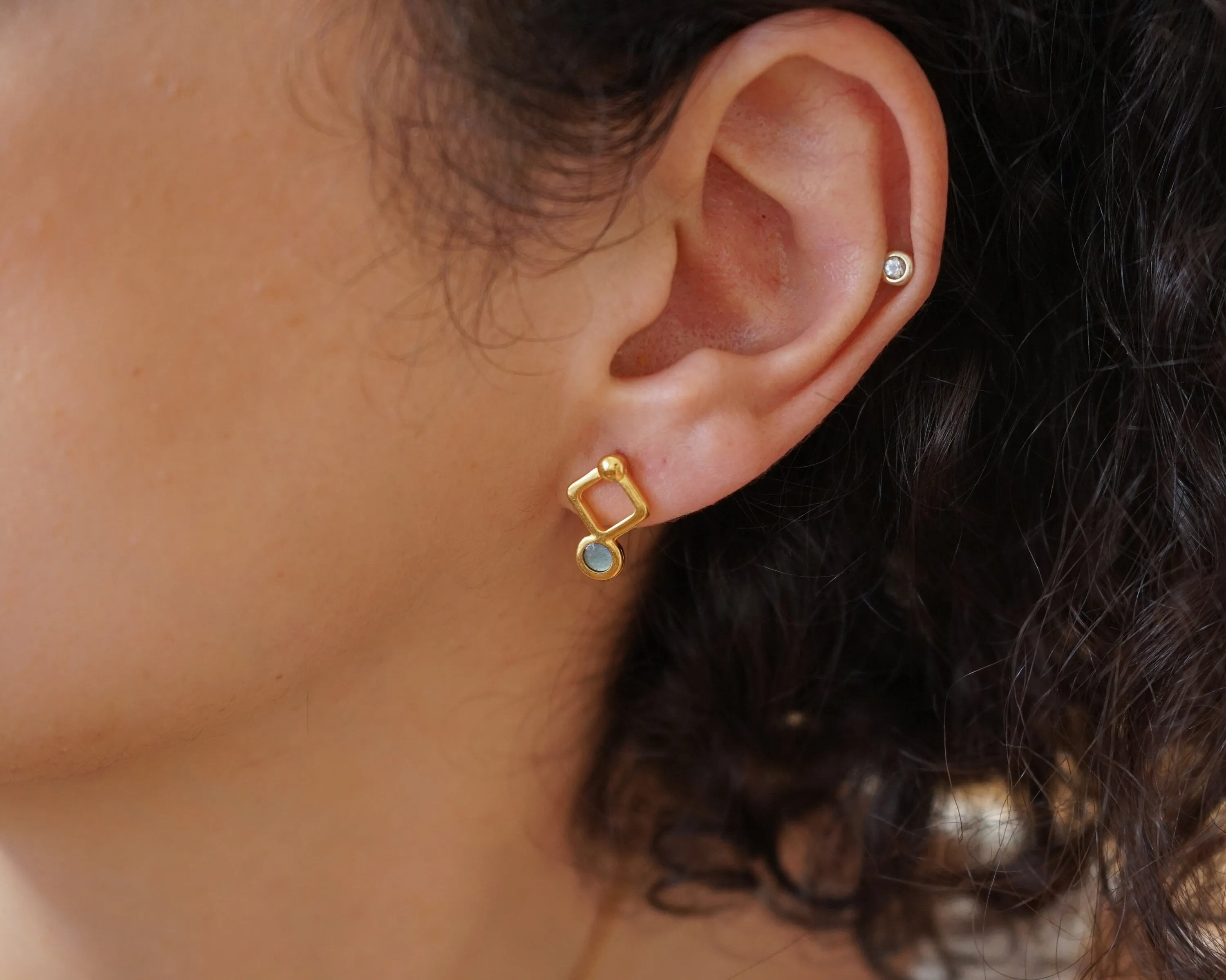 Gold Plated Evil Eye Rhombus Studs - Small Dainty Celestial Earrings