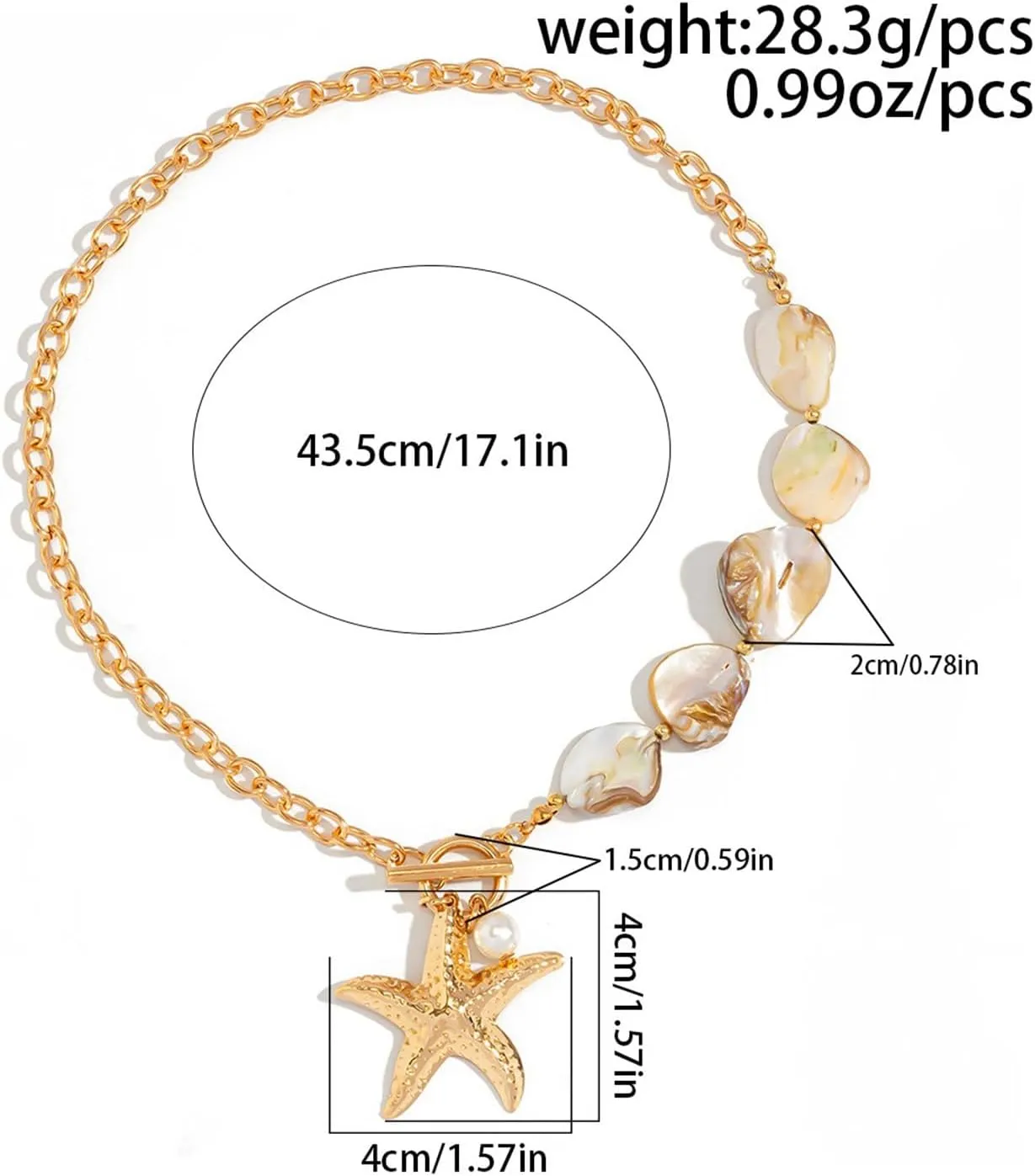 Gold Shell Starfish Necklace for Women Pearl Shell Necklace Layered Beaded Starfish Necklaces Summer Beach Surf Jewelry Gifts for Women