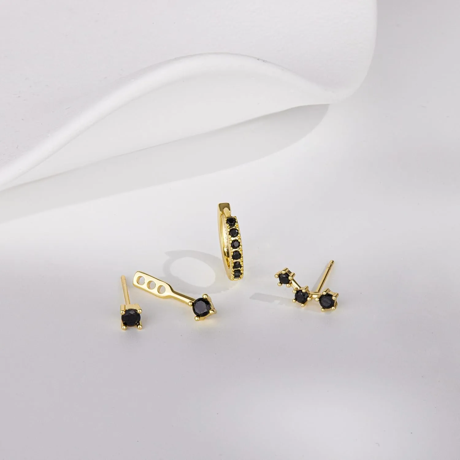 Gold Stud Earrings Set for Women, 3 Pairs Huggie Hoop Jacket Studs Earring Stacks, Hypoallergenic 925 Sterling Silver Post Dainty Birthstone Trendy Women Fashion Accessories Jewelry Gifts