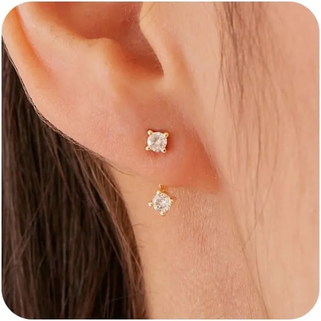 Gold Studs Earrings for Women - 14K Gold Plated Small Pearl Shell, Starfish, Cherry, Flower Stud | Hypoallergenic Earrings
